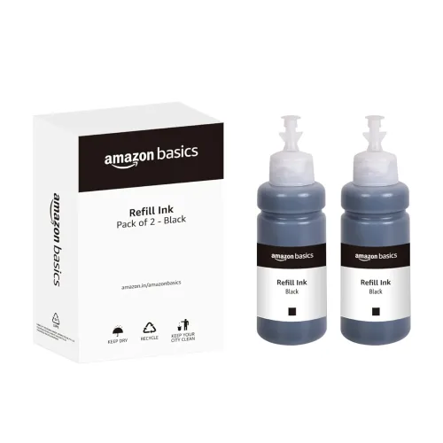 Image of Amazon Basics Refill Ink Bottle (Dual Pack, 70ml Black)