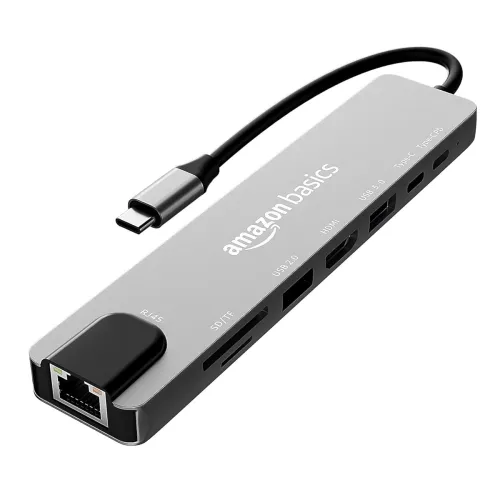 Image of Amazon Basics USB-C Hub Dock 8-in-1 HDCP Aluminium Type-C Adapter with 4K HDMI Port