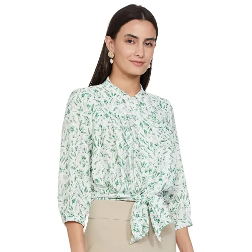 Image of Amazon Brand - Eden & Ivy Women's Crepe Band Collar 3/4 Sleeve Regular Fit Shirt