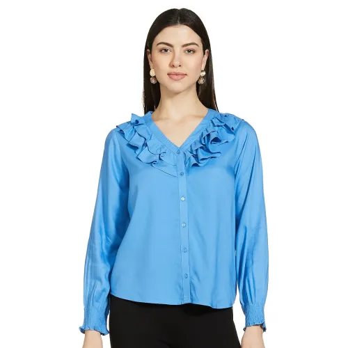 Image of Amazon Brand - Eden & Ivy Women's Rayon V-Neck Long Sleeve Regular Fit Shirt