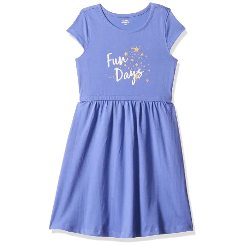 Image of Amazon Brand - Jam & Honey Girls 100% Cotton Printed Knee Length One Piece Dress