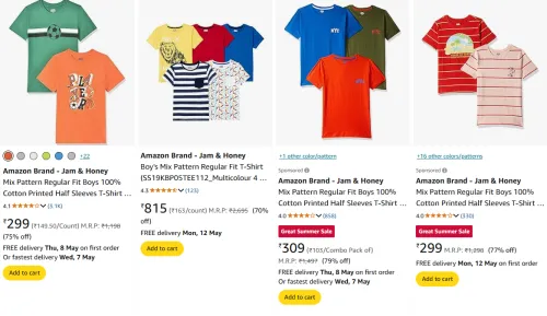 Image of Amazon Brand - Jam & Honey Boys T-shirt Minimum 70% Discount