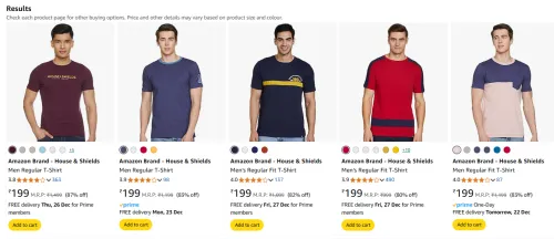 Image of Amazon Brand - Men Regular T-Shirt Starting Price ₹199