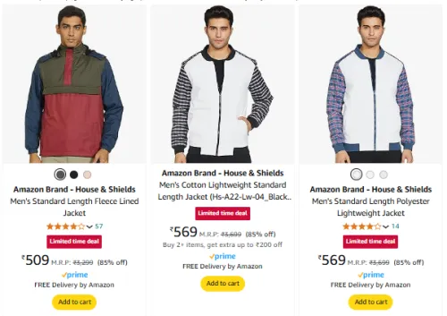Image of Amazon Brand Men's Jackets. Flat 85% Discount