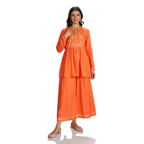Image of Amazon Brand - Myx Women's Solid Regular Printed Kurta and Palazzo