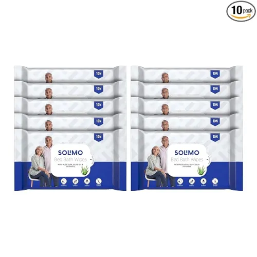 Image of Amazon Brand - Solimo Adult Bed Bath Wipes (10 Wipes x 10 Packs)