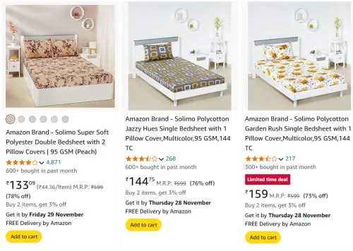 Image of Amazon Brand - Solimo Bedsheets starting at ₹133