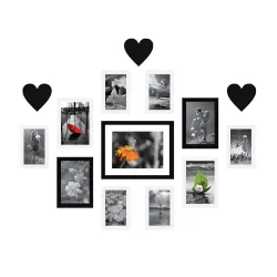 Amazon Brand - Solimo Black & White Collage Set of 11 Photo Frames ( 4 X 6 Inch - 6, 5 X 7 Inch - 4 & 8 X 10 Inch - 1