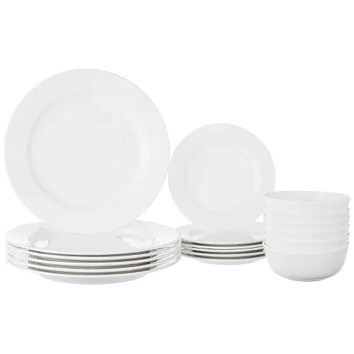 Image of Amazon Brand - Solimo Ceramic Geometric Dinner Set( White ,18 Pieces )