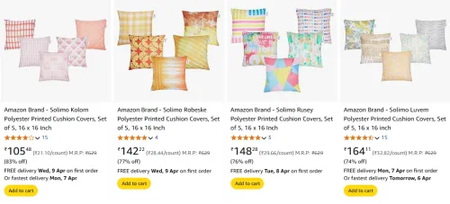 Image of Amazon Brand - Solimo Cushion Cover Starting @ ₹105