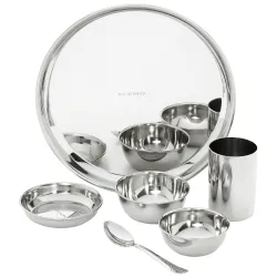 Amazon Brand - Solimo Dinner Set|Stainless Steel Solid|Mirror Finish|Set of 6.