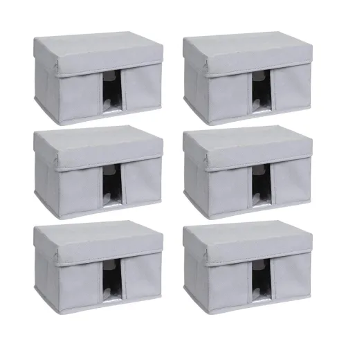 Image of Amazon Brand - Solimo Fabric Rectangular Storage Box, Large, set of 6, Dark Grey.