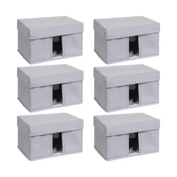 Amazon Brand - Solimo Fabric Rectangular Storage Box, Large, set of 6, Dark Grey.