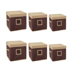 Amazon Brand - Solimo Fabric Storage Box with Lid Set, 6 Piece, Beige and Brown