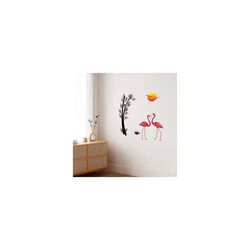 Image of Amazon Brand - Solimo 'Flamingos and Bamboo at Sunset' Wall Sticker