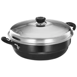 Amazon Brand - Solimo Hard Anodised Aluminium Kadhai with 2 Idli Plates Induction and Gas Stove Compatible