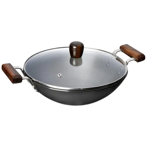 Image of Amazon Brand - Solimo Hard Anodized Aluminium Kadhai with Glass Lid
