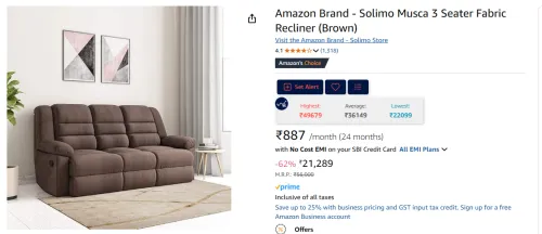 Image of Amazon Brand - Solimo Musca 3 Seater Fabric Recliner