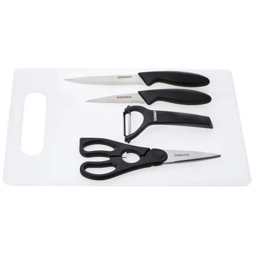 Image of Amazon Brand - Solimo Plastic Knives, Scissor, Peeler and Chopping Board