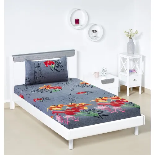 Image of Amazon Brand - Solimo Polyester Hibiscus Haven Single Bedsheet with1 Pillow Cover 1Set