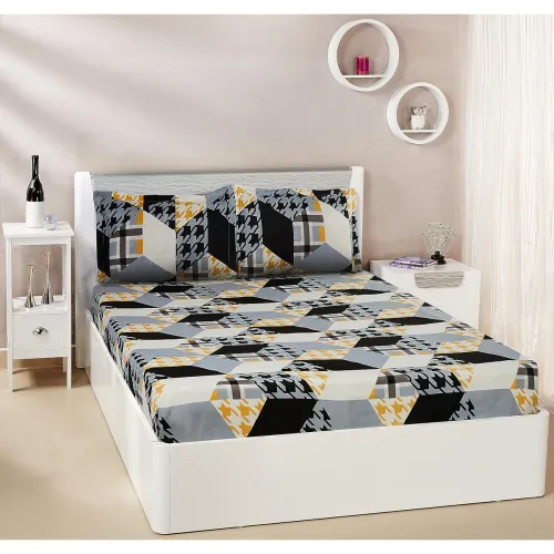 Image of Amazon Brand - Solimo Polyester Placid Patch King Bedsheet with 2 Pillow Covers