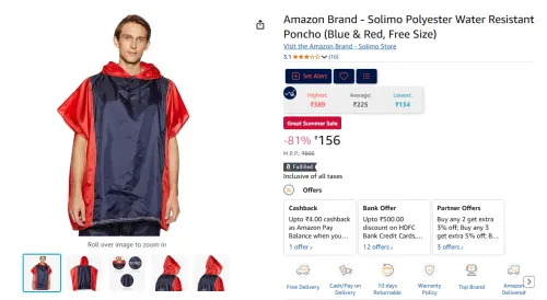 Image of Amazon Brand - Solimo Polyester Water Resistant Poncho
