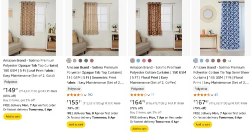 Image of Amazon Brand - Solimo Premium Curtains Starting @ ₹149