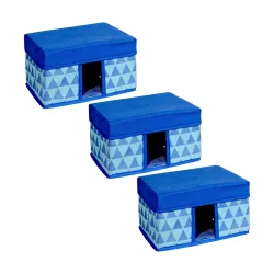 Amazon Brand - Solimo Printed Fabric Rectangular Storage Box, Small, Set of 3, Medical Blue