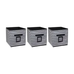 Amazon Brand - Solimo Printed Fabric Storage Box, Large, Set of 3, Black