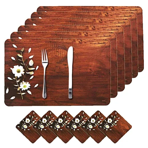 Image of Amazon Brand - Solimo PVC Dining Table Placemat and Tea Coaster Set