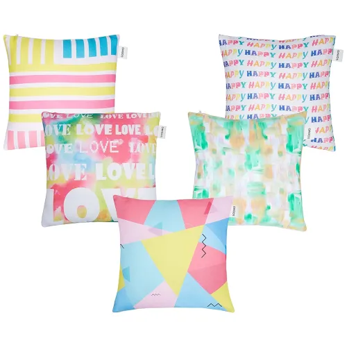 Image of Amazon Brand - Solimo Rusey Polyester Printed Cushion Covers, Set of 5