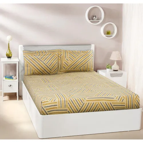 Image of Amazon Brand-Solimo Sapphire Streak Double Bedsheet with 2 Pillow Covers