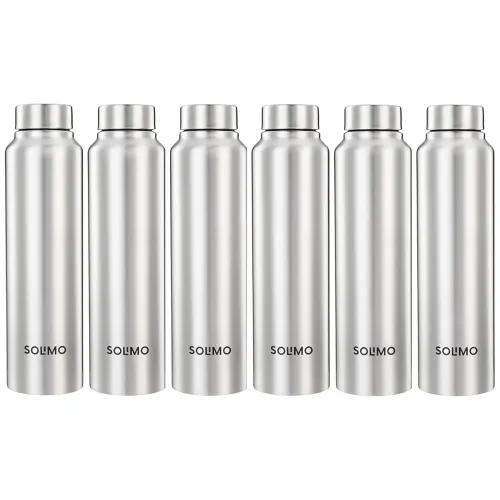 Image of Amazon Brand - Solimo Stainless Steel Water Bottles, 1L * Set of 6