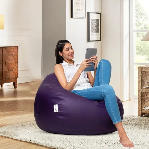 Image of Amazon Brand - Solimo XL Faux Leather Bean Bag Cover Without Beans