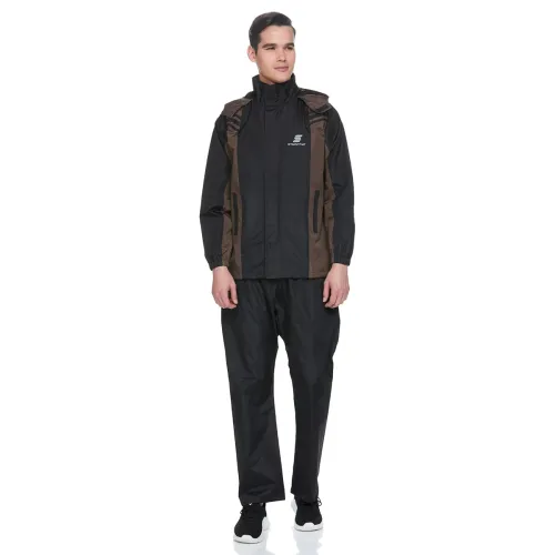 Image of Amazon Brand- Symactive Polyester Symactive Premium Seam Sealed Standard Length Raincoat with High Neck Hood Jacket