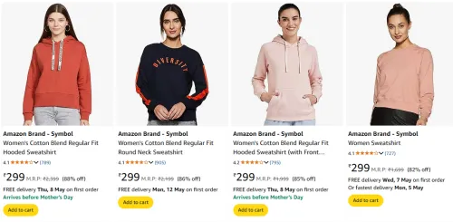 Image of Amazon Brand - Symbol Hooded Sweatshirt Minimum 80% Discount
