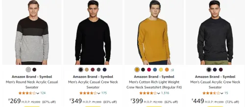 Image of Symbol Men Casual sweaters & sweet shirts up to 87% discount starting at ₹269