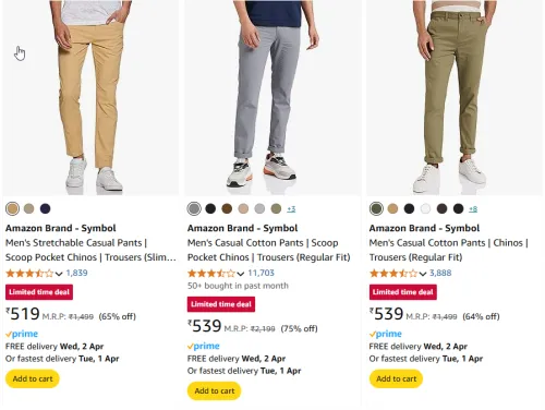 Image of Amazon Brand - Symbol Men's Cotton Pants Starting Price At ₹519