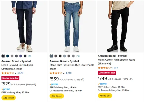 Image of Amazon Brand - Symbol Men's Stretchable Jeans Starting price@ ₹529
