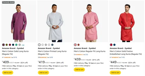 Image of Amazon Brand - Symbol Men's Kurta Minimum 80% Discount