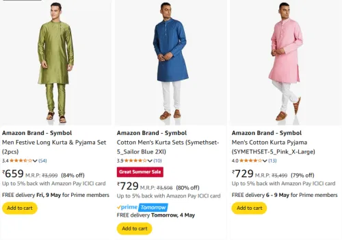 Image of Amazon Brand - Symbol Men's Kurta Set at minimum 73% Discount