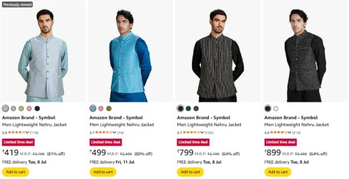 Image of Amazon Brand - Symbol Men's Nehru Jacket Starting @ ₹419