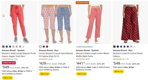 Image of Amazon Brand - Symbol Women's Fit All-Season Jogger Track Pant Starting Price @ ₹349