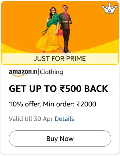 Image of Amazon Clothing Rewards: Up to ₹500 Cashback (10% Offer), Order above ₹2000