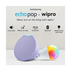 Amazon Echo Pop (Purple) Smart Home Speaker Combo with Wipro 9W Bulb