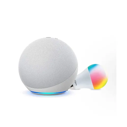 Image of Amazon Echo (4th Gen, White) Smart Home combo with Wipro 9W LED bulb
