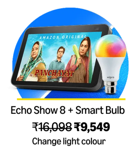 Image of Amazon Echo Show 8 Combo with Wipro Bulb @ ₹9549 on Amazon Prime Day Sale
