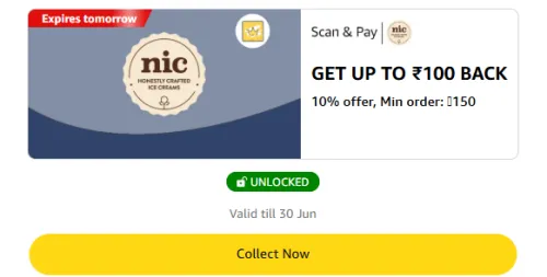 Image of Amazon Offer: 10% Cashback up to ₹100 on NIC Store Payments