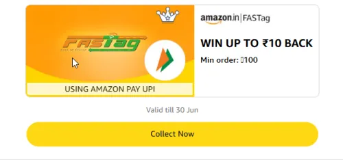 Image of Amazon Offer: ₹2–₹10 Cashback on FASTag