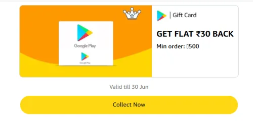 Image of Amazon Offer: ₹30 Cashback on Google Play Gift Card